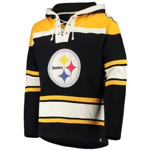 NEW Men's Pittsburgh Steelers '47 Black/Gold Lacer V-Neck Pullover Hoodie
